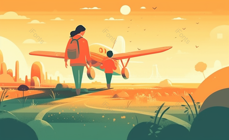 手绘卡通人物温馨插画走向飞机的插画人物,插画/手绘图,插画/手绘图库,插画/手绘图下载,插画/手绘